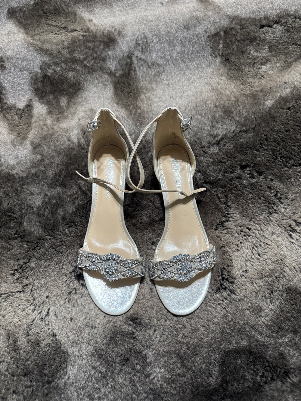 Betsey Johnson Silver Crystal Ankle-Strap Heels